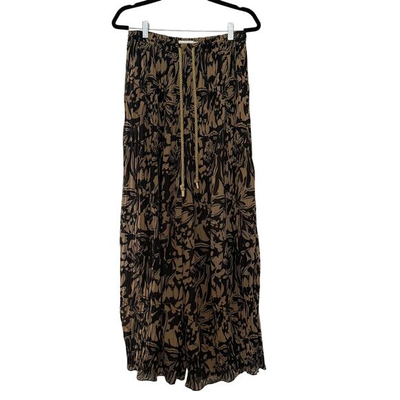 Jonathan Simkhai Floral Black & Tan chiffon pleated Flowy pants sz S - Picture 1 of 14